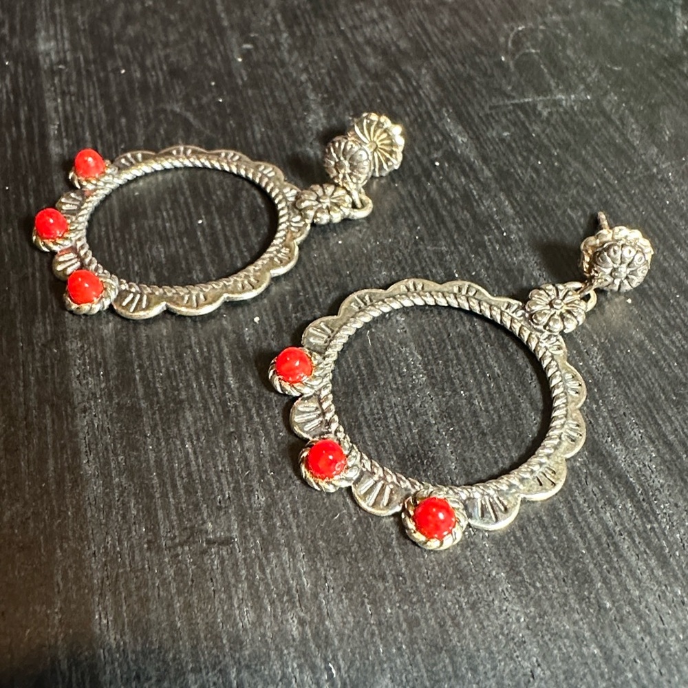 American West Carolyn Pollack earrings silver 925 southwest style red